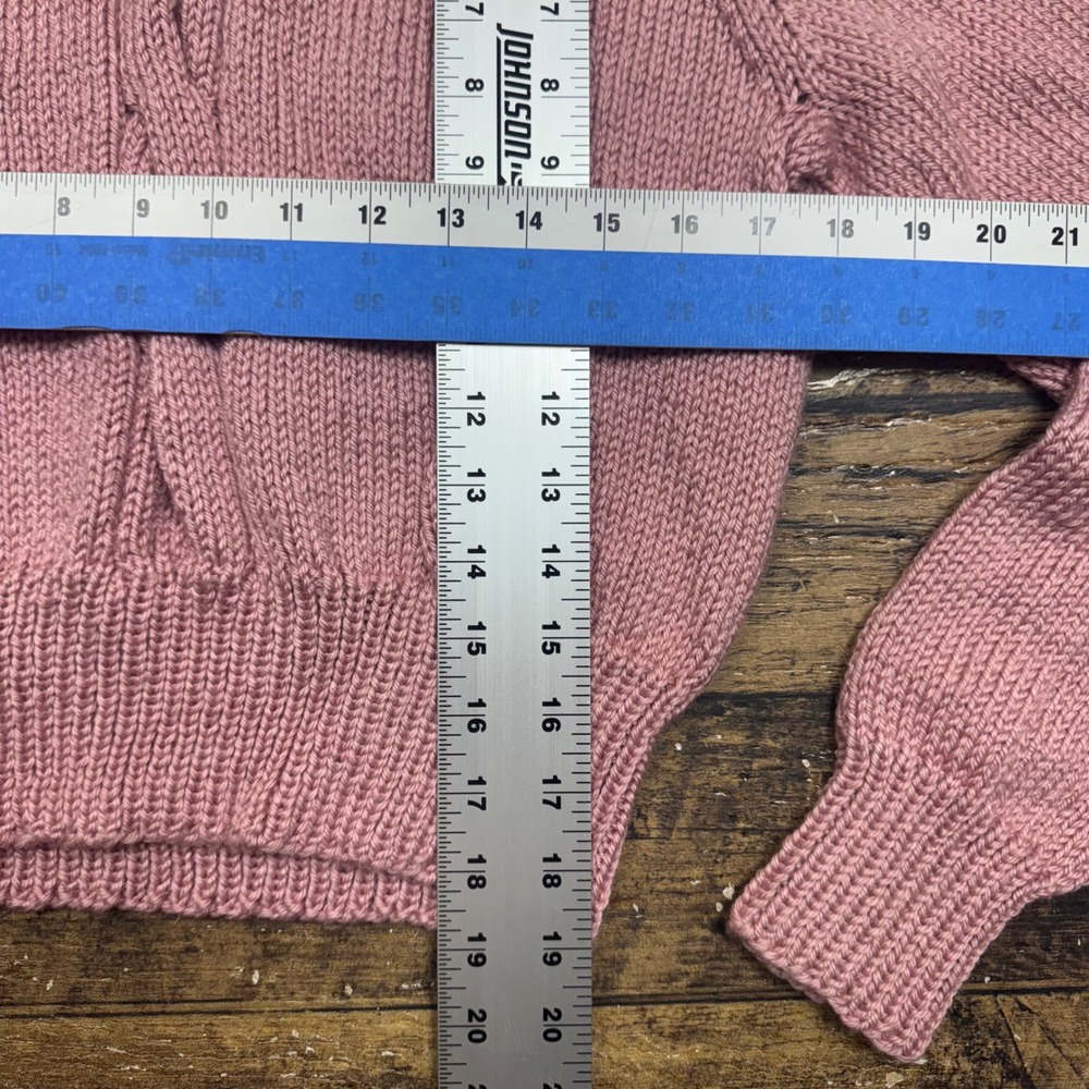 Hand Knit Chunky Cable Knit Hoodie Sweater Teal Green‎ & Pink Women's Small - Picture 6 of 8